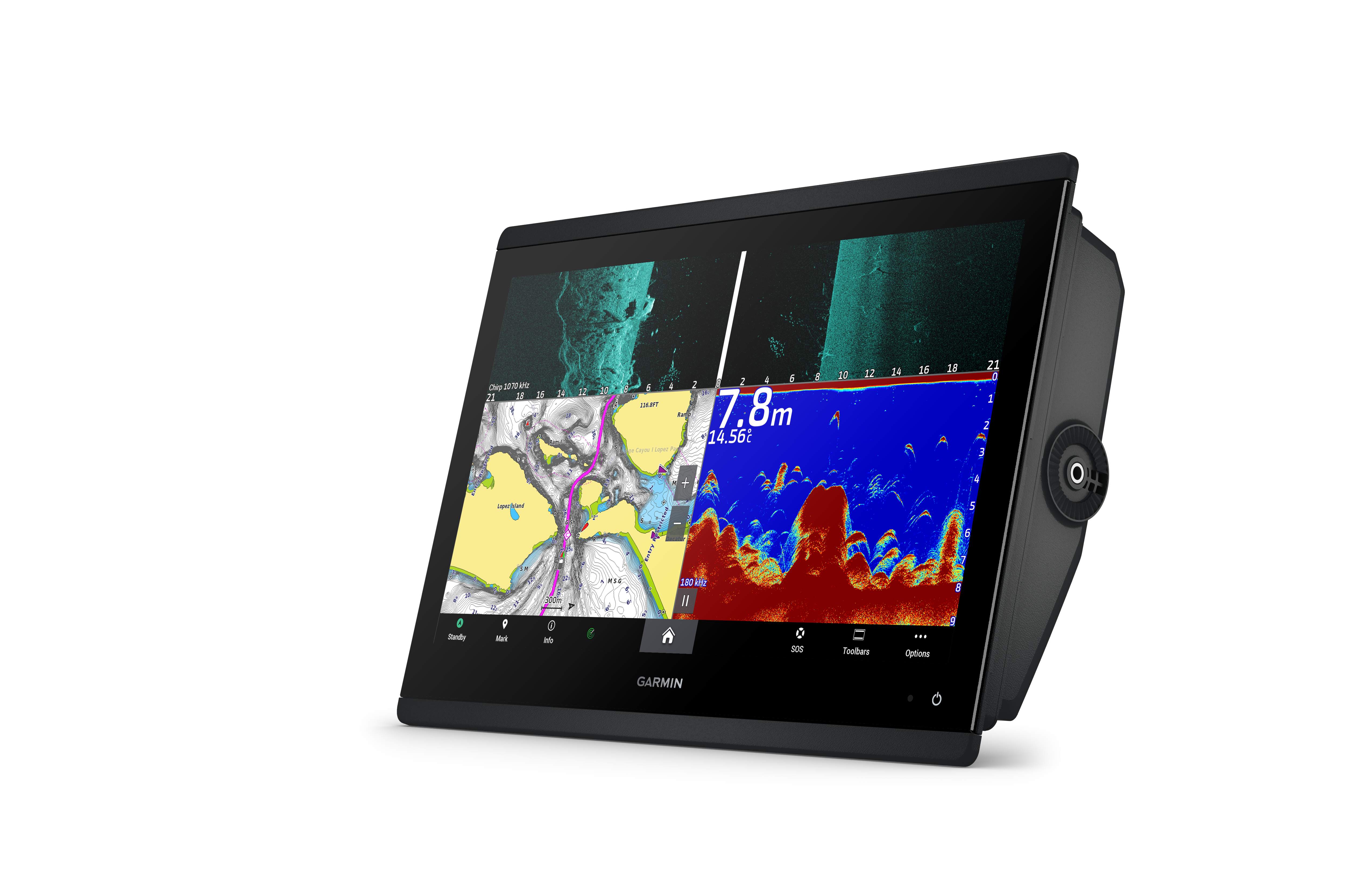 GPSMAP® 1623xsv SideVü, ClearVü and Traditional chirp sonar with global background map