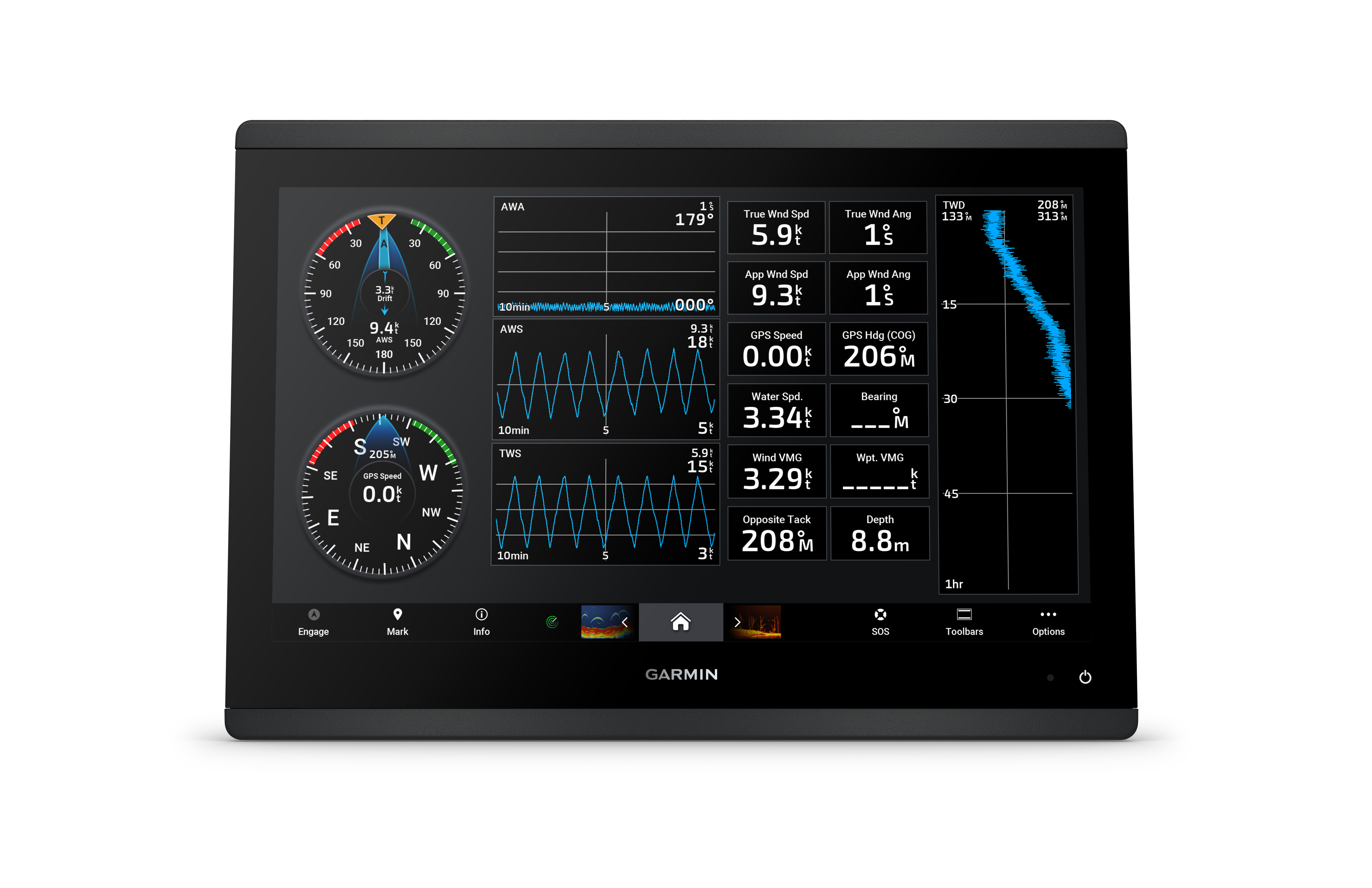 GPSMAP® 1623xsv SideVü, ClearVü and Traditional chirp sonar with global background map