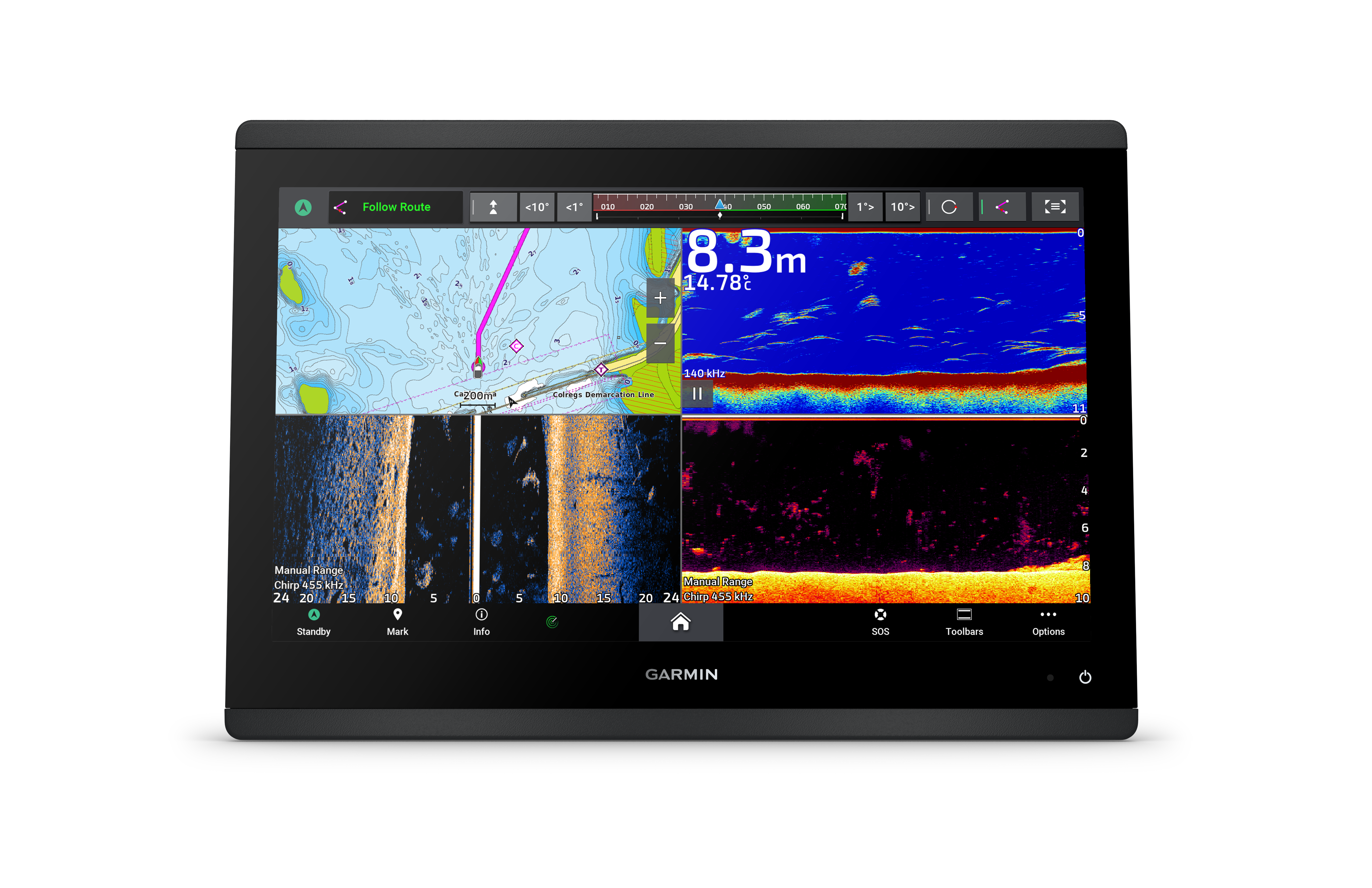 GPSMAP® 1623xsv SideVü, ClearVü og Traditional chirp ekkolod med globalt baggrundskort