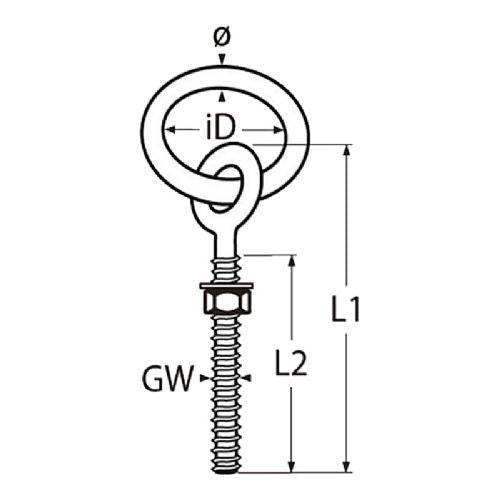 Ringbolt rustfri m/skive og møtrik