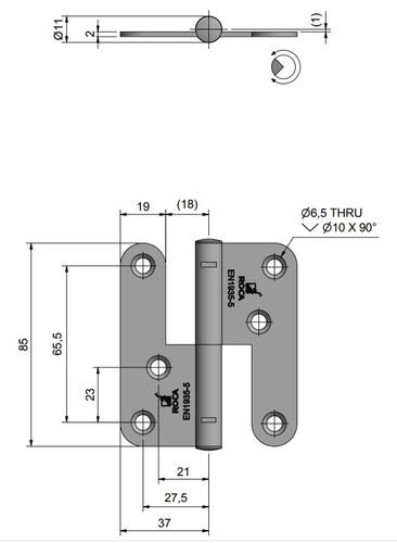 Door hinge 85x37x37mm right