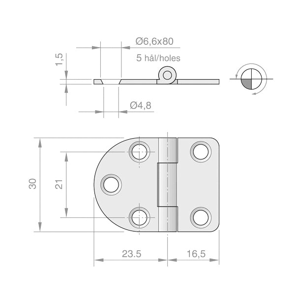 Hinge 30x23.5x16.5mm stainless