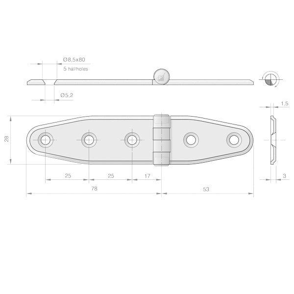 Hinge 131x30mm stainless