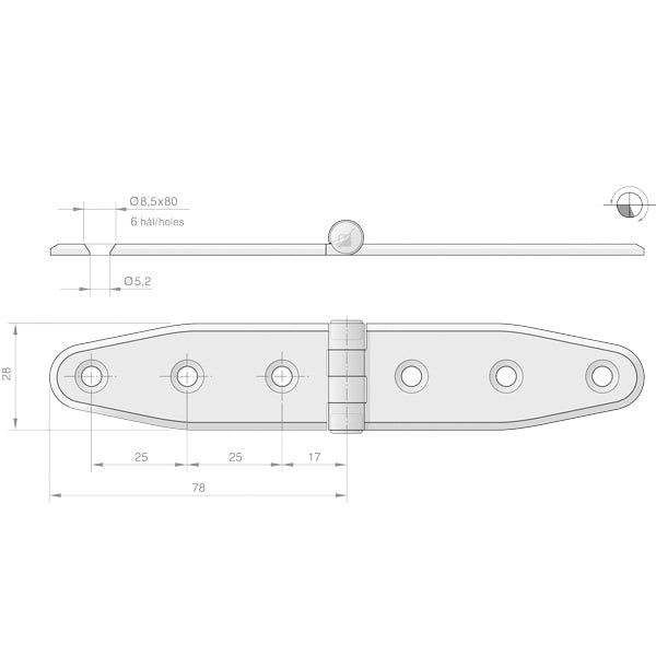 Hinge 156x30mm stainless