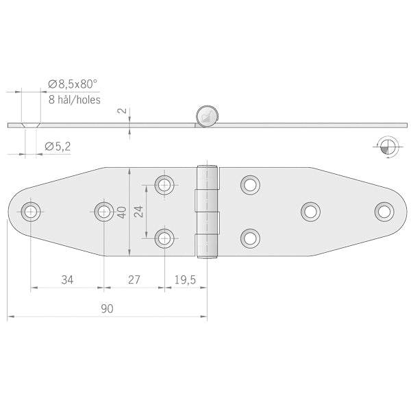 Hinge 180x40mm stainless