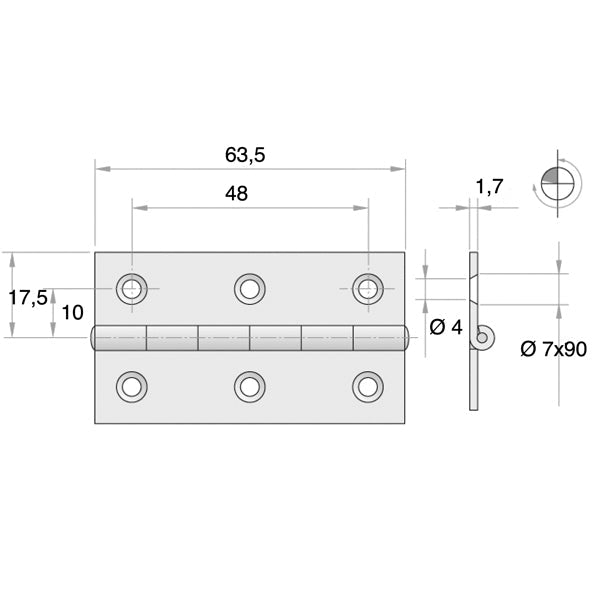 Roca kanthængsel 35x63,5mm forkromet messing