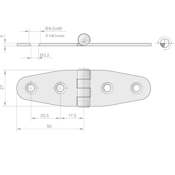 Hinge 100x30mm stainless