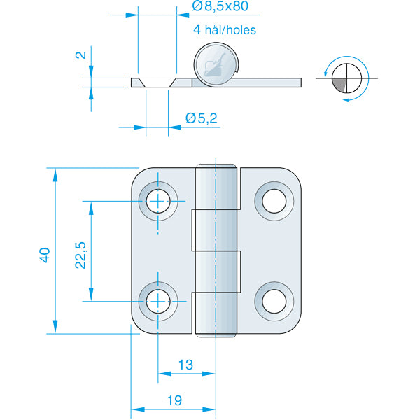 Roca hinge 38x40mm RF 316