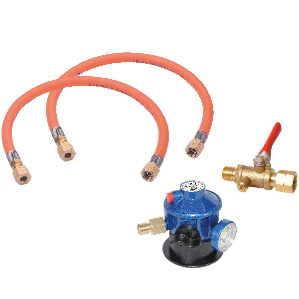 Gas regulator set for leak test, 2 hoses and 1 stopcock