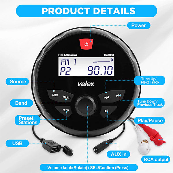 Velex Marine radio set DAB+/FM with 2 speakers 6.5"