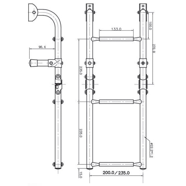 Badestige rustfri stål 3-trin