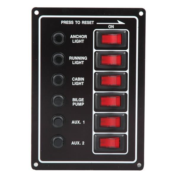 Power panel 6 switches vertical with thermal fuses