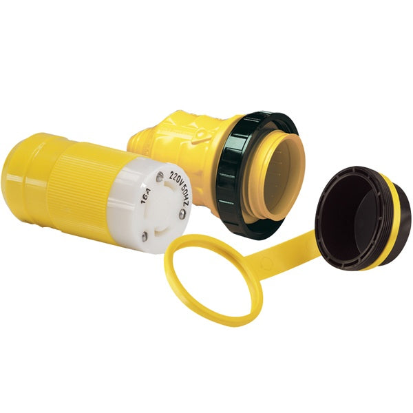 Marinco female plug for shore power w/cover & sheath, 16amp