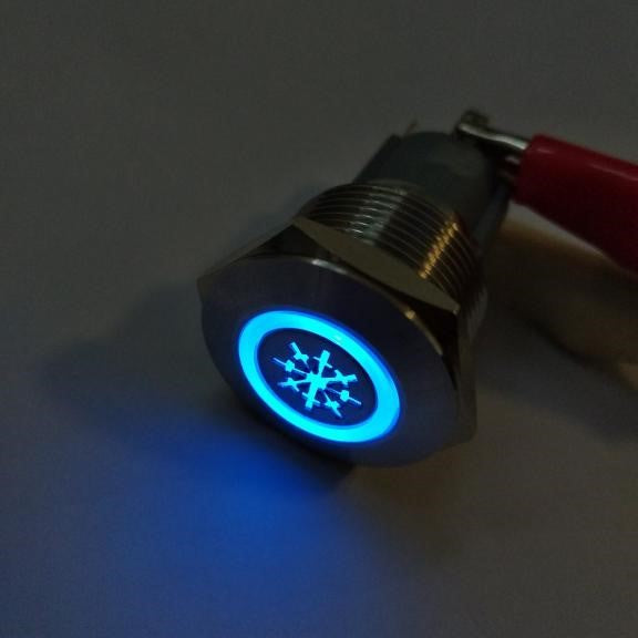 Kontakt Led Blå lys On-Off RF Stål vandtæt ip67 ø19mm 10Amp 884-4