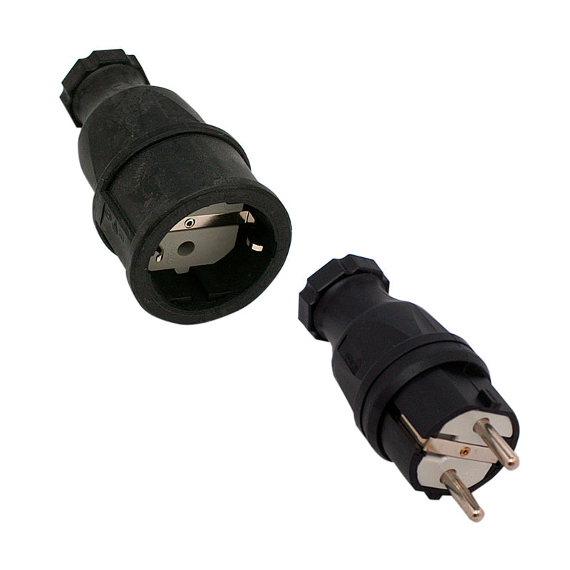 Schuko plug w/ground clamp "male" Black rubber