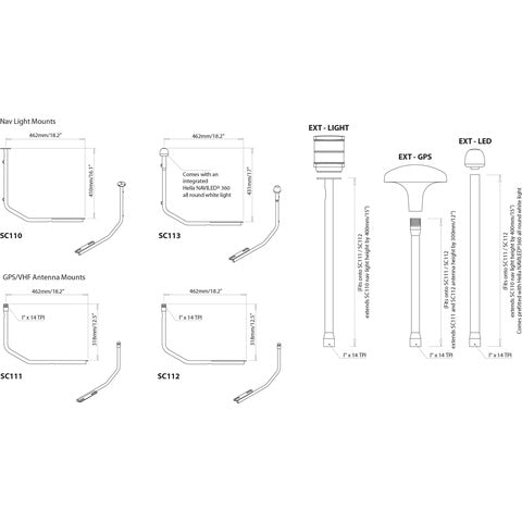 PowerTower GPS / VHF/ Navtex mount stainless Port mount SC112