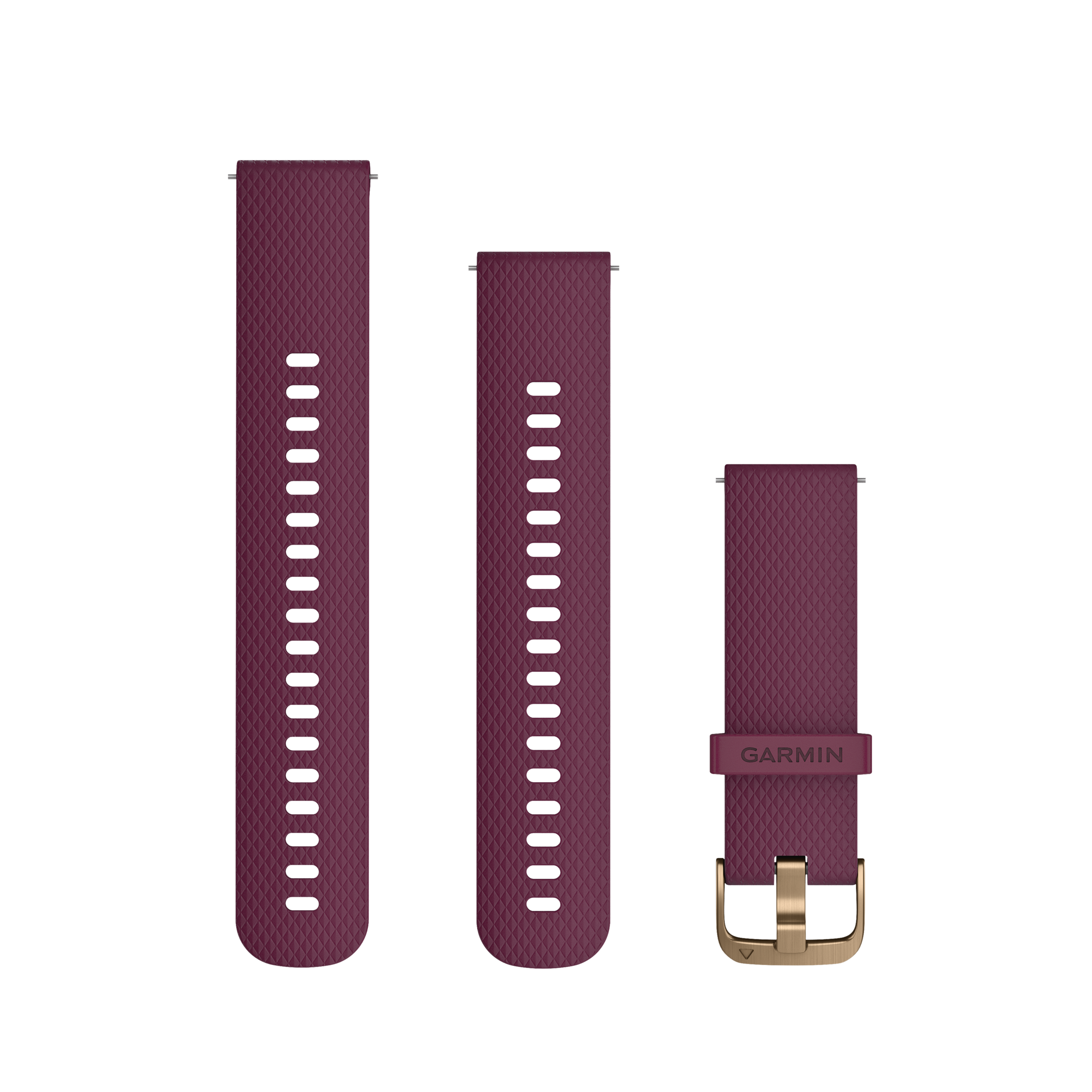 Garmin-Schnellverschlussarmband aus beerenrotem Silikon mit goldfarbener Schnalle