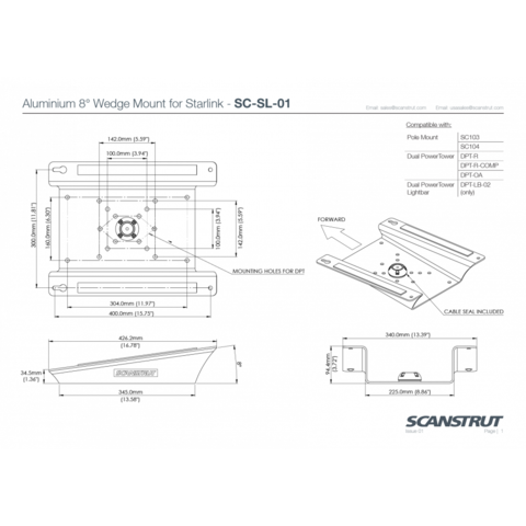 Scanstrut SC-SL-01 Aluminium 8° beslag til Starlink