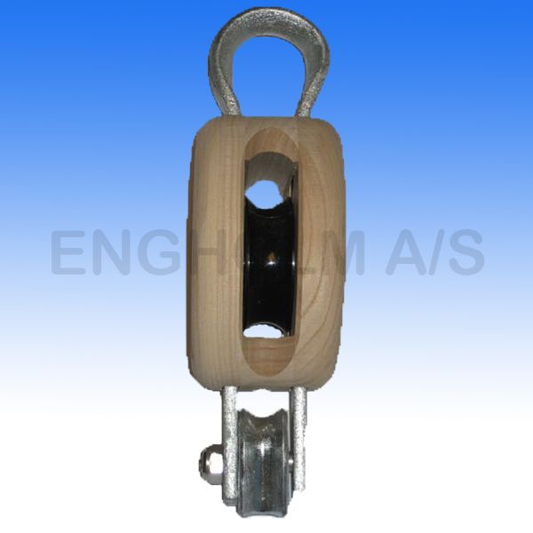 Wooden block Dk W/Bjl+hsv 1sk 100mm 4" For 12-14mm Rope