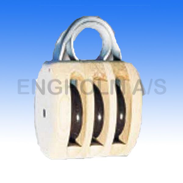 Wooden Block Dk W/Bjl 3sk 100mm 4" For 12-14mm Rope