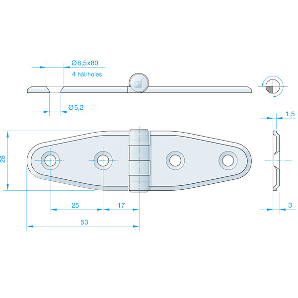 Hinge 106x30mm stainless