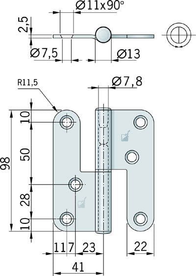 Hatch hinge 98x41x41 right