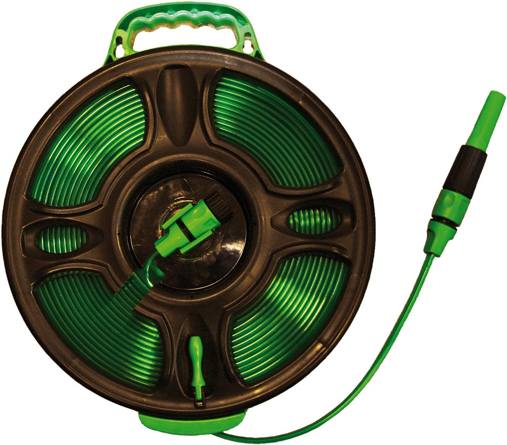 Flat hose for coiling with quick-release coupling