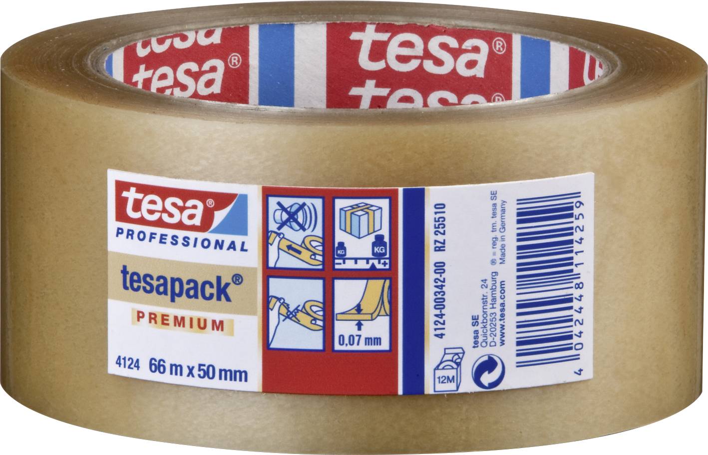 Paketband aus transparentem PVC, 50 mm x 66 m