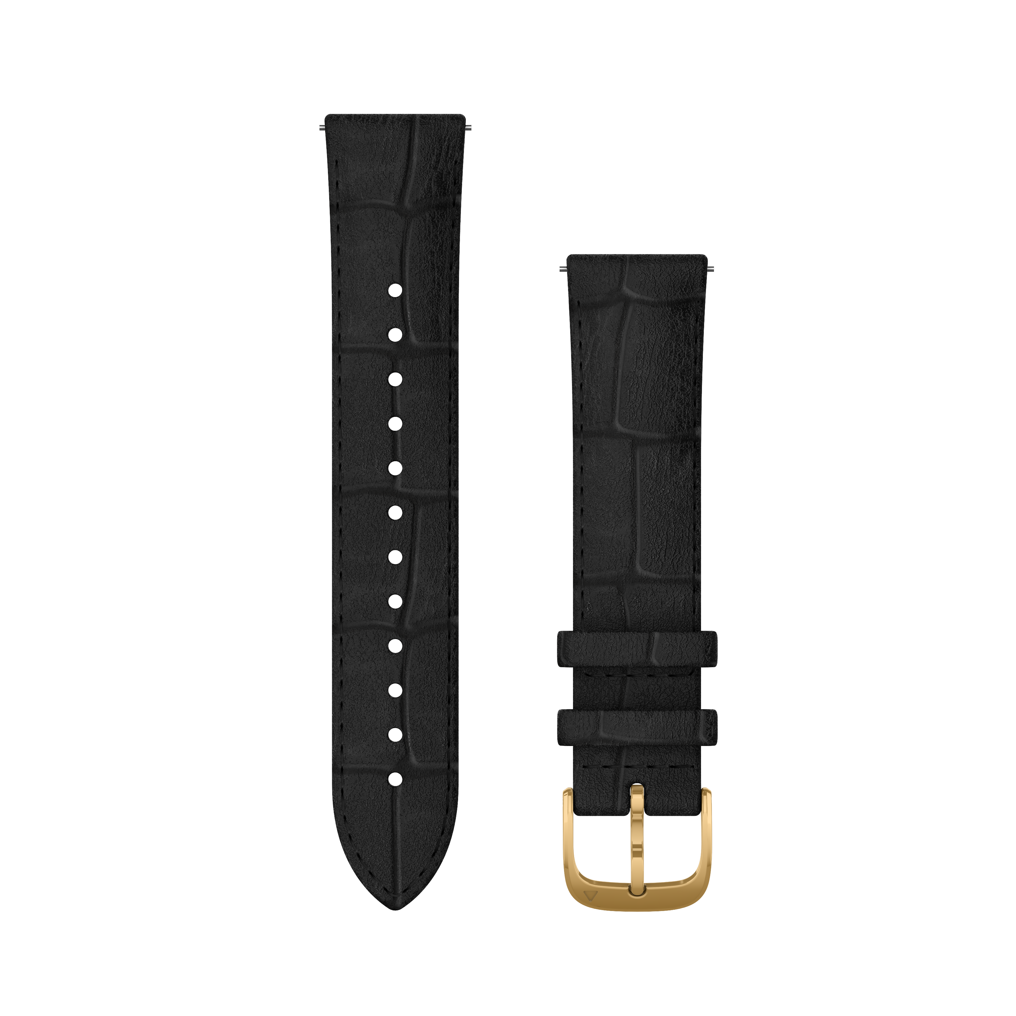 Garmin Quick Release Straps (20mm), Black Embossed Italian Leather Strap, 24K Gold PVD Hardware