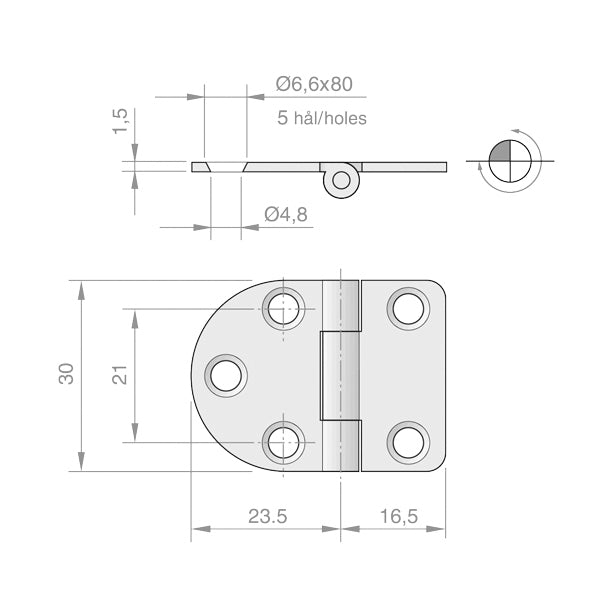 Hinge 60x16.5x23.5 approx.