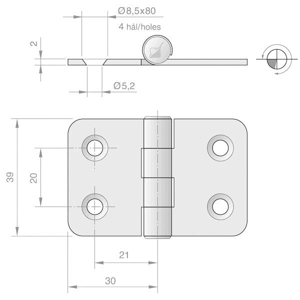Hinge RF 60x39mm