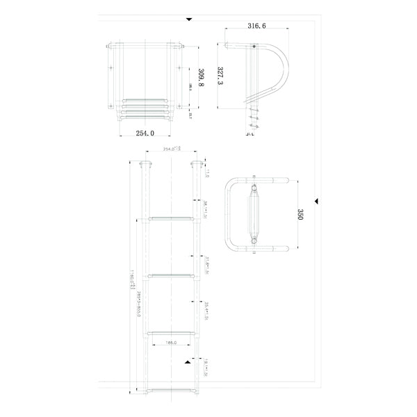 Bridge ladder AISI 316 telescopic 4 steps length 115cm