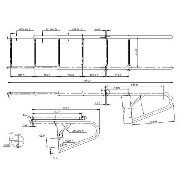 Bridge ladder 6 steps RF 304 telescope 88-200cm width 40cm