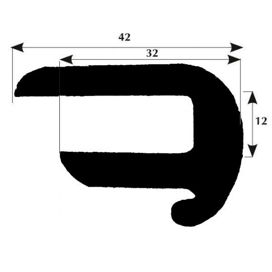 Fenderliste m/drypkant 42x12mm Sort