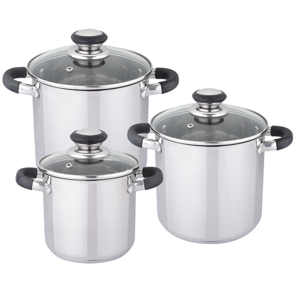 Pot set stainless w/glass lid 3 pcs