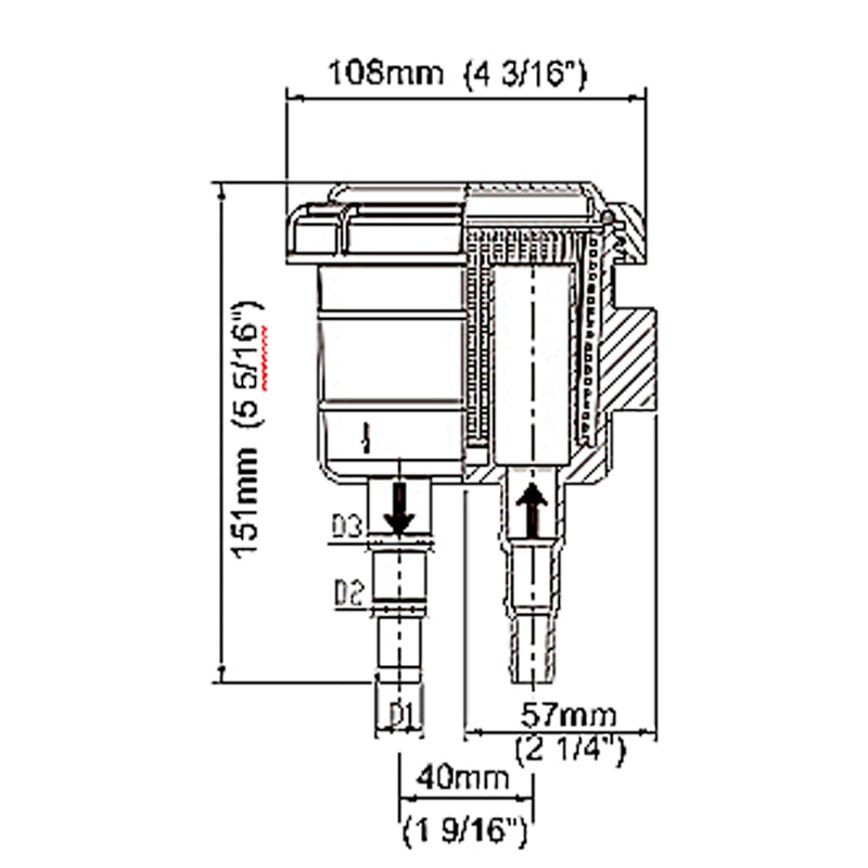 Seawater filter Ø hose 25.32.38mm