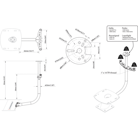 Scanstrut APT‐LB‐GPS2‐01 Central bar with spreaders for 2 antennas and 1 navlight