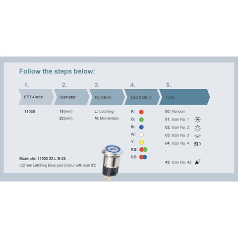 Push switch locking with one LED without icon