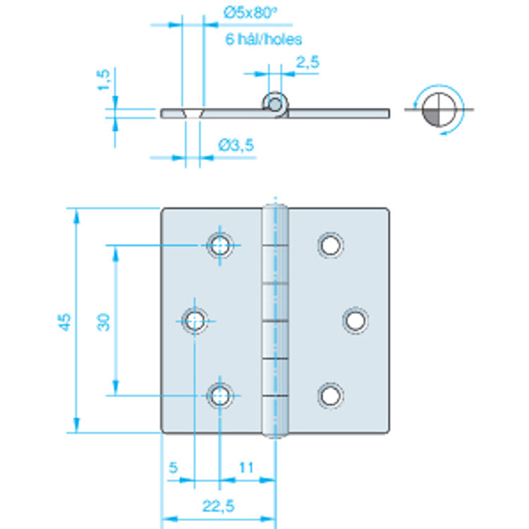 Hinge 45x22.5x22.5