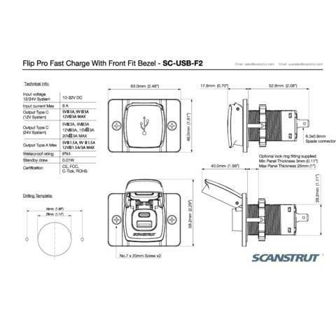 Scanstrut Flip-Pro vandtæt USB ladestik 12-24V (SC-USB-F2)