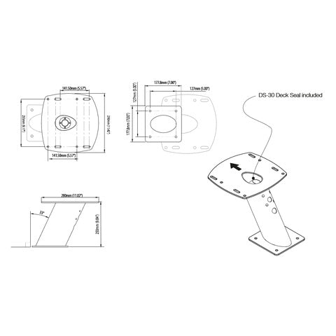 Scanstrut APT‐F‐150‐01 Aluminium PowerTower fremadlænet 150mm / 6" for radomes