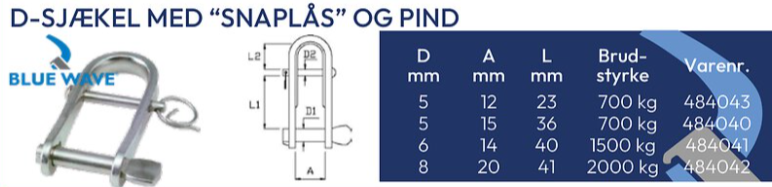 D-sjækel med Snaplås og Pind