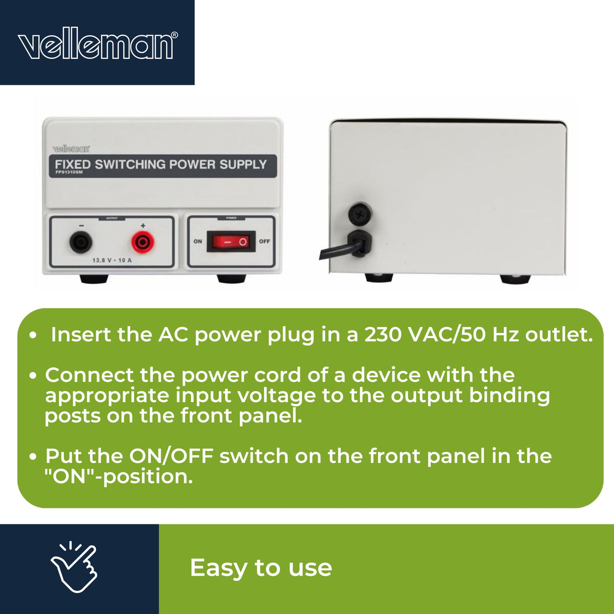 Velleman Fast switchmode strømforsyning - 13,8Vdc / 10A