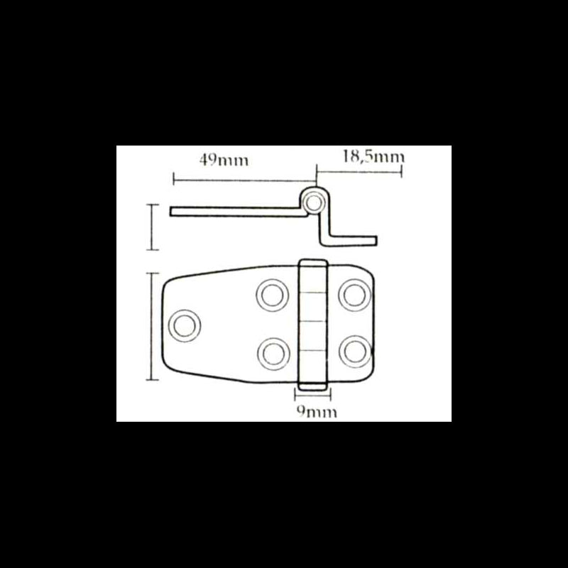 Hinge, 49x18.5x37mm, 10mm