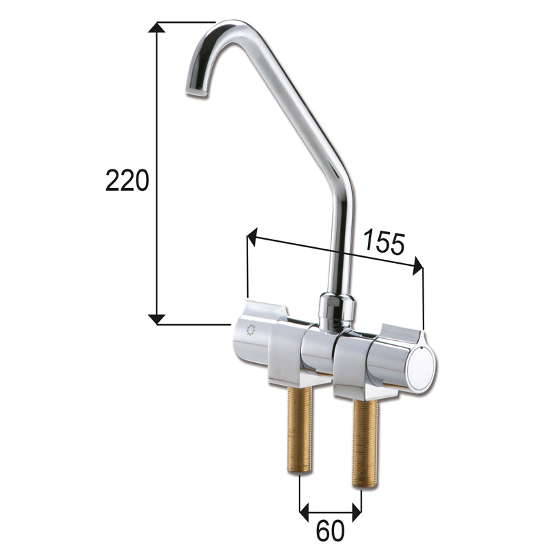 Vandhane A-Mixer dobbelt Ø: 14 mm x H: 220 mm     Con. 2 x 3/8" han     N0100311