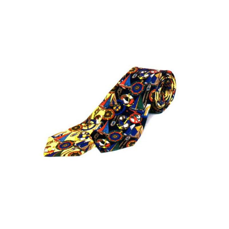 Tie boat &amp; symbols, silk, yellow