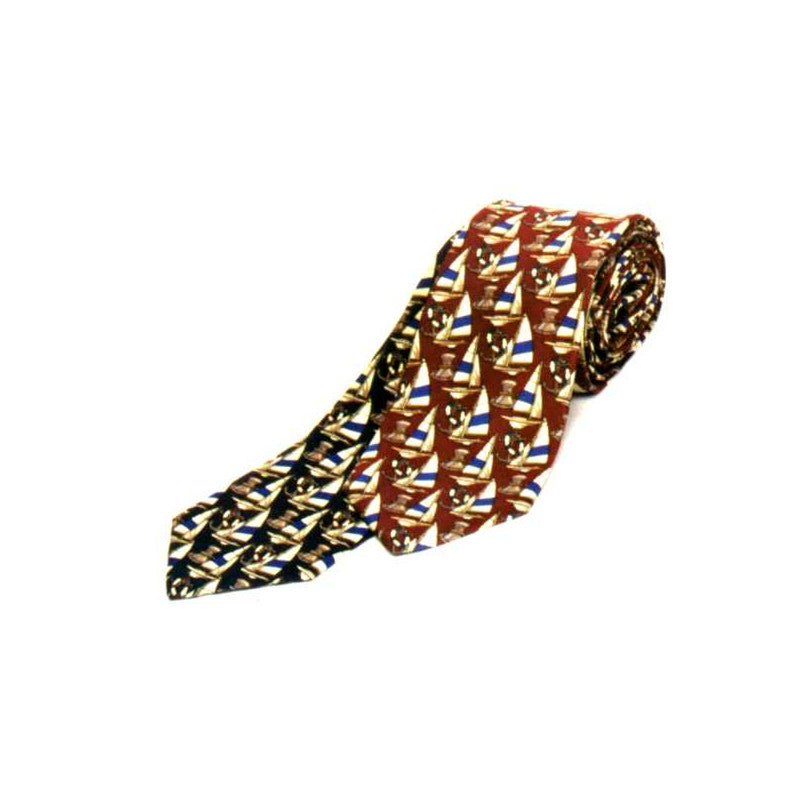 Tie sailboat, silk, maroon