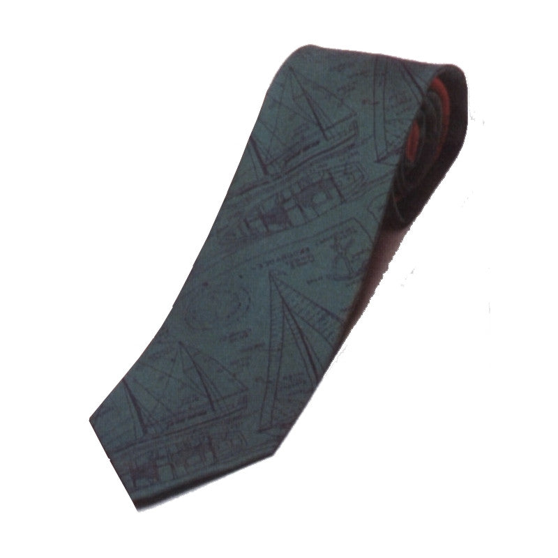 Tie yacht sketch, silk, green